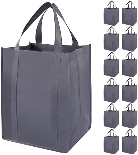 12 Pack Heavy Duty Reusable Grocery Bags - Large Shopping Totes Reinforced Handles, Holds 40 lbs, Foldable and Washable (Grey) by Unknown