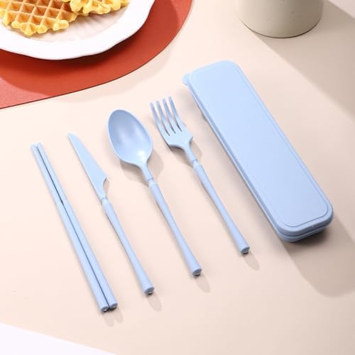 Reusable Travel Utensils with Case, Wheat Straw Fork Spoon Knife Chopsticks - Image 3
