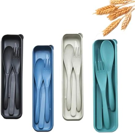 Reusable Travel Utensils Set with Case, 4 Pack Wheat Straw Portable Cutlery by Unknown