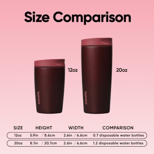 Owala SmoothSip Slider Insulated Stainless Steel Coffee Tumbler, Reusable Iced Coffee Cup, Hot Coffee Travel Mug, BPA Free 20 oz, Black Cherry - Image 5