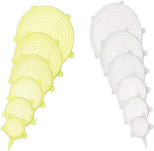 12 pcs Silicone Stretch lids set, 6 Sizes, Reusable Food Storage Covers ，Silicone Bowl Covers，Flexible to Fit All Shape of Containers， Food Cover to Keep Food Fresh (white,yellow) by JYYHSF