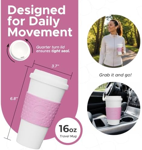 Copco Acadia 16 oz Travel Mug - Insulated Reusable Coffee Tumbler with Double-Walled Plastic, Leak-Proof Lid, BPA-Free - Portable Mug for Hot & Cold Drinks, Cup Holder Friendly (Bubble Gum) - Image 2