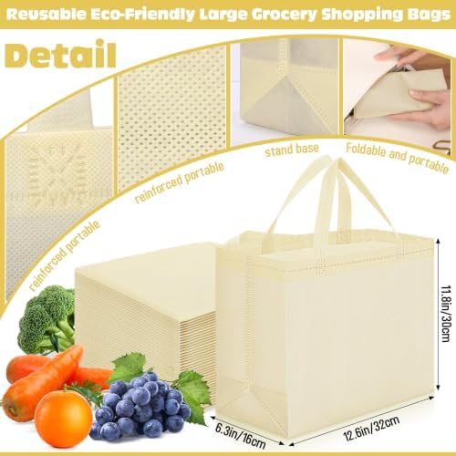Windyun Reusable Grocery Bags Non Woven with Handles - Image 3