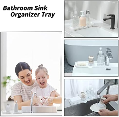 MicoYang Silicone Soap Dish with Drain Spout — Self-Draining Double Sink Organizer Tray for Kitchen & Bathroom, Dispensers, Sponges & Soap Holder, Non-Slip & Dishwasher Safe, White (Large, 12"×4") - Image 3