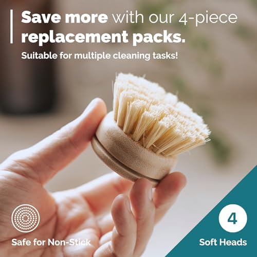 JUNGLE CULTURE Soft Replacement Dish Brush Heads • 4 Pack Sisal Refills - Image 5