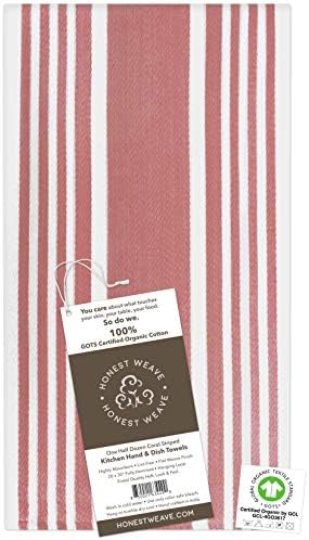 HONEST WEAVE GOTS Certified Organic Cotton Kitchen Hand and Dish Towel Sets - Oversized 20x30 inches, Fully Hemmed, in Designer Colors, 6-Pack, Coral Stripe - Image 2