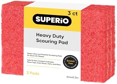 Scouring Pad Non-Scratching Scrubber Non-Scratch Cleaning Scrub Pads Heavy Duty Scouring Pad Reusable Kitchen Scrubbing Pad Pack of 3 Red, by Superio by Superio