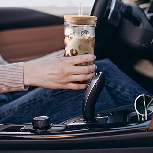 DWTS DANWEITESI Glass Cups with Lids and Straws,24 oz Smoothie Cup with Lid and Straw-Boba Mason Jar,Matcha Cup Wide Mouth Reusable Drinking Glasses,Iced Coffee Cups Glass,Vasos De Vidrio【4 Pack】 - Image 6