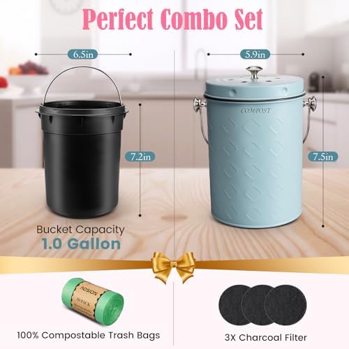 AOSION Countertop Compost Bin Kitchen,Odorless Indoor Compost Bin with Lid - Image 3