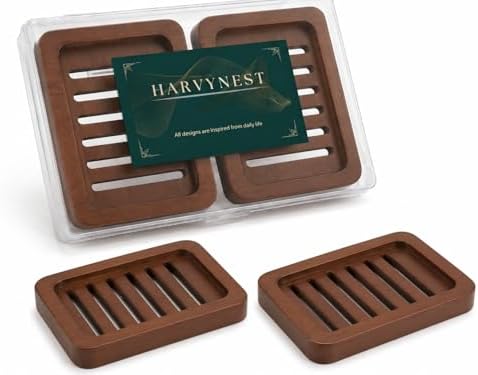 Wooden Soap Dish, Brown Bamboo Self-Draining Bathroom Tray, 2 Pack Slotted Design for Shower, Sink, Kitchen, Bathtub (Black Walnut) by Harvynest