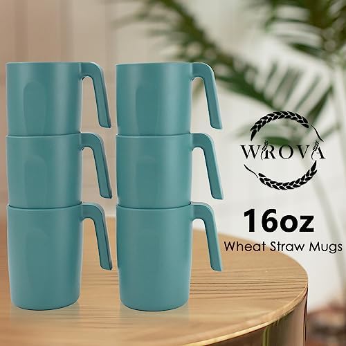 Wrova 16oz Wheat Straw Cups with handles set of 6-Plastic Cups Reusable-Unbreakable Kids Mugs-Dishwasher Safe & Microwave Safe-Ideal Plastic Mugs for Tea,Coffee,Camping,RV-Green - Image 5