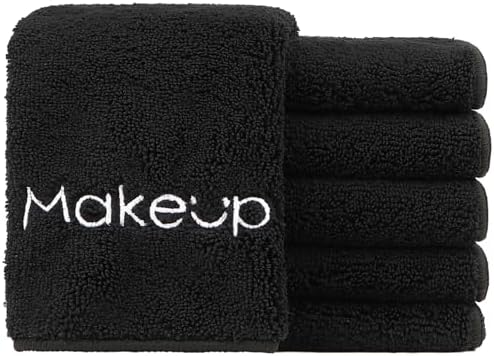 HOMEXCEL Makeup Remover Cloth 6 Pack,Premium Washable Soft 13x13 Inch Facial Cleansing Makeup Towels,Quick Dry Microfiber Face Towels Washcloths for All Skin Types,Black by HOMEXCEL