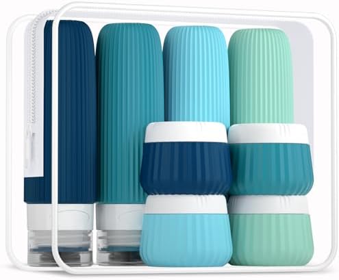 Mrsdry Travel Bottles for Toiletries 8 Pack, Tsa Approved Travel Size Toiletries 3 oz, Containers for Toiletries, with Clear Bag, Leak Proof Silicone Squeezable Essentials Creams Jars by Mrsdry