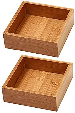 YBM Home Bamboo Drawer Organizer Box Multi-Use Storage for Junk Drawer, Office, Home, Kitchen, Bedroom, Children Room, Craft, Sewing, and Bathroom (2, 6x6x2 inch) by YBMHome
