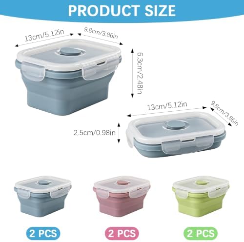 6 Pcs Silicone Food Containers 11.8 oz Collapsible Storage Containers with Airtight Lids Stacking Meal Prep Lunch Leftover Food fruits Storage Foldable Box for Freezer Microwave Dishwasher Safe - Image 2