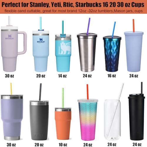 ALINK 12-Pack Reusable Plastic Glitter Straws, 11" Long Colorful Hard Plastic Tumbler Straws for 16 OZ 20 OZ 30 OZ Stanley, YETI, Mason Jar, Starbucks with Cleaning Brush - Image 4