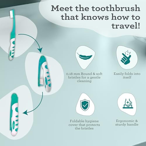 GuruNanda Folding Toothbrush with Built-in Cover & Toothpaste with Hydroxyapatite, Perfect for Travel, Compact & Portable, On-The-go - Soft Bristles & Ergonomic Handle, for Adults & Kids (1 Count) - Image 3