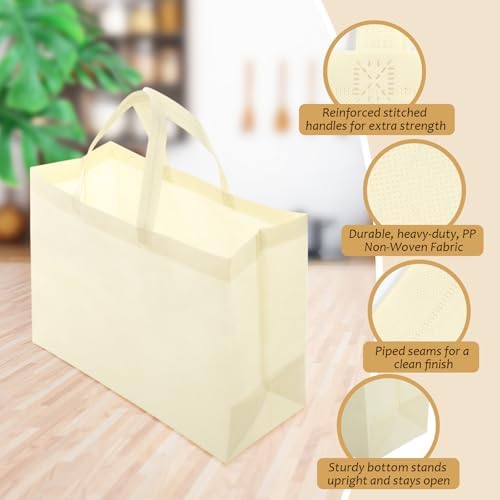 50 Pcs 50 Pcs Reusable Tote Bag with Handles Bulk 16.1'' X 6.3'' X 11.8'' Extra Large Non Woven Grocery Shopping Bags for Boutiques Retail Store(Beige) - Image 5