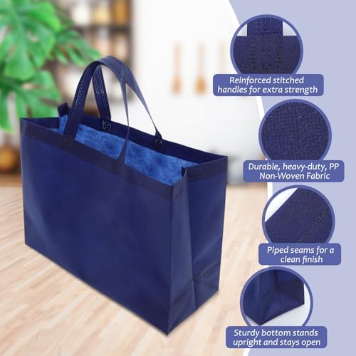 25 Pcs Reusable Tote Bag with Handles Bulk 16.1'' x 6.3'' x 11.8'' Extra Large Non Woven Grocery Shopping Bags for Shop Events Boutiques Retail Store(Navy) - Image 5