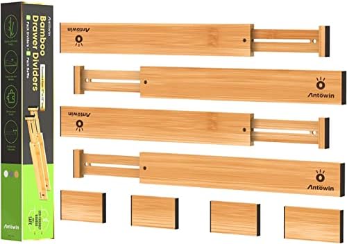 ANTOWIN 4 Pcs Expandable Bamboo Drawer Dividers, Fits 17.6-21.6" Drawers by ANTOWIN