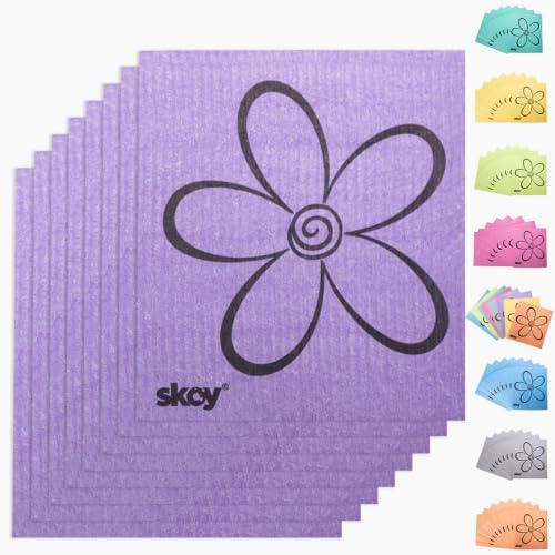 Skoy Cloth, 8-Pack Versatile Swedish Dishcloths for Kitchen and Household Use, Reusable Cleaning Cloths, Planet-Friendly, Dishwasher and Dryer-Safe, Purple by Skoy