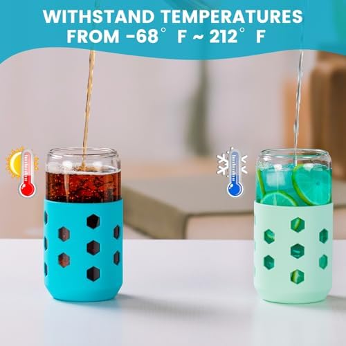 Mrsdry 16 oz Glass Cups with Lids and Straws for Gift, 4-Pack, Blue - Image 5