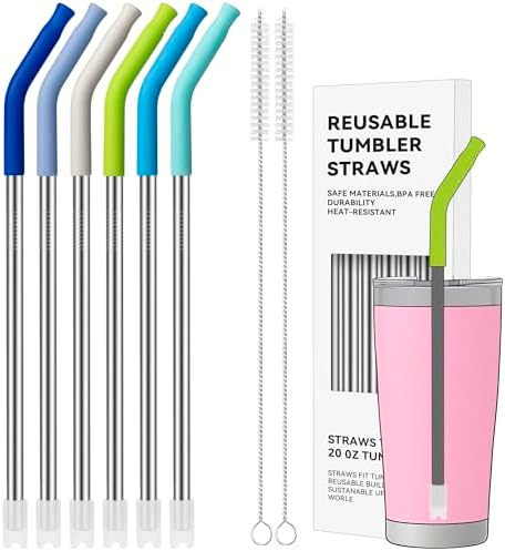 20 oz Straight Metal Straws with Silicone Tip for 20 oz Tumbler by AccessoriesForWaterBottle