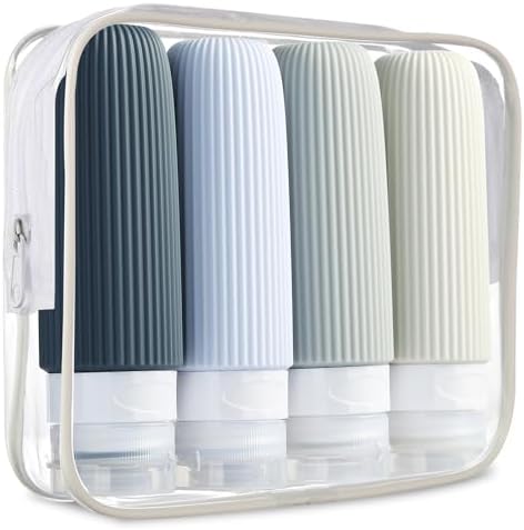 Mrsdry Travel Bottles for Toiletries, Tsa Approved 3oz Portable Travel Bottles, BPA Free Leak Proof Squeezable Silicone Travel Size Containers, Travel Accessories with Clear Toiletry Bag (4 Pack) by Mrsdry