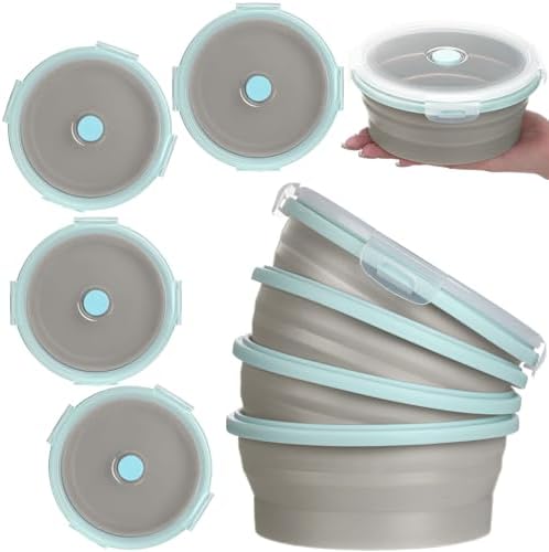 Suclain 4 Pcs Collapsible Bowls with Lids Silicone Camping Food Storage Container Expandable Folding Salad Lunch Box Travel Container for Hiking Camping by Suclain