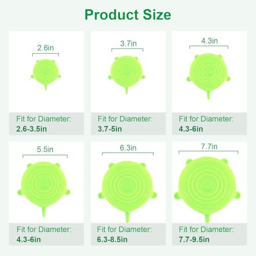 Silicone Stretch Lids – 6 Pack Reusable Food Covers,Flexible Silicone for Bowls, Containers, Fruits – Airtight & Leakproof Seal for Kitchen Storage(green) - Image 2