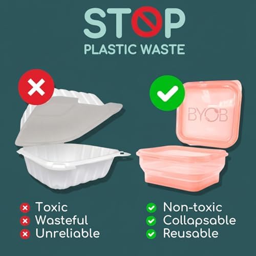BYOB Collapsible Silicone Food Containers with Attached Lids – Reusable To-Go & Leftover Containers, Platinum Silicone, Leak-Resistant – 4 Pack (Pink) - Image 5