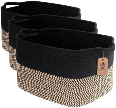 Goodpick Cube Storage Bins - Towel, Book, Cloth, Shoes, Closet Shelf Woven Baskets for Office, Baby Laundry, Toys, 13''x10''x9'' (Pack of 3) by Goodpick
