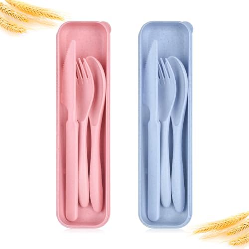 2 Sets Travel Utensils with Case, Portable Camping Cutlery Set by Lnrkai