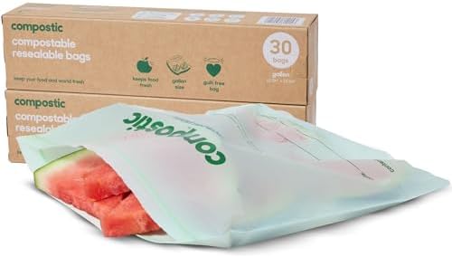 Compostic Compostable Gallon Bags, 60 Ct Starter Pack, Zip-Seal by COMPOSTIC