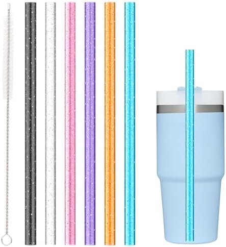 Replacement Straw Compatible with Stanley 14 oz 20 oz Cup Tumbler, 6 Pack Reusable Straw with Cleaning Brush, Plastic, Clolors by BEONSKY