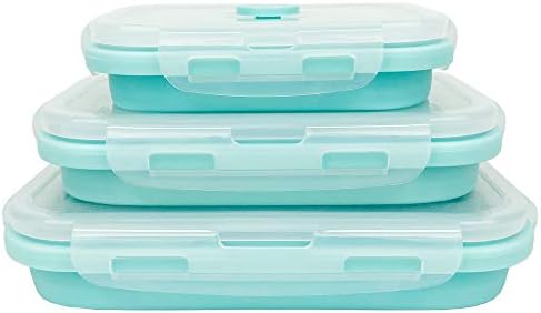 CARTINTS Silicone Collapsible Food Storage Containers-Prep/Storage Bowls with Lids - Set of 3 Square Silicone Lunch Containers - Microwave, Dishwasher and Freezer Safe (blue) - Image 3