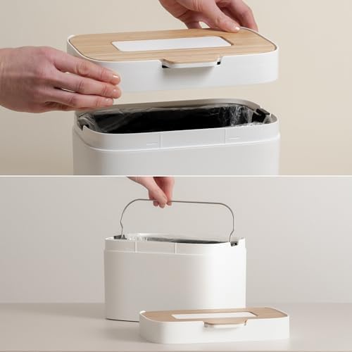 KAZAI. Compost Bin Kitchen 'Elin' | 1.2 GAL / 4.5L Countertop Compost Bin with Wooden Lid & Filter | Odor-Free, Dishwasher Safe, with Inner Bucket | Small Indoor Kitchen Composter | Off-White/Bamboo - Image 5