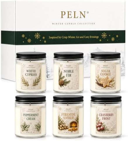 6-Pack Winter Candle Gift Set 7oz Soy Wax, Holiday Christmas Scents by PELN