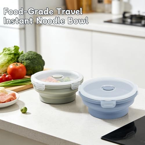 Silicone Collapsible Food Storage Containers-Prep/Storage Bowls with Lids – Set of 2 Round Silicone Lunch Containers – Microwave and Freezer Food Containers (550ML,Green Blue) - Image 6