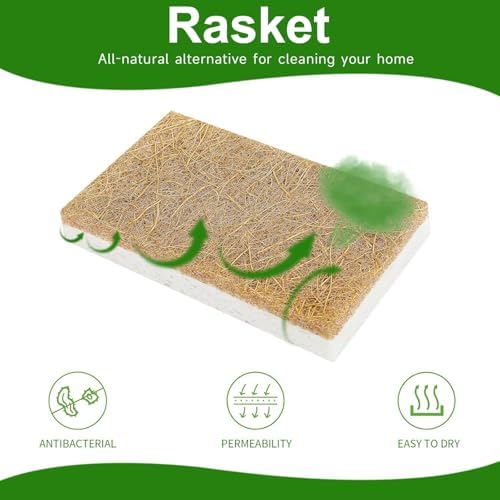 10 Pack Biodegradable Natural Sponges Kitchen - Compostable Cellulose and Coconut Walnut Scrubber Sponge - Eco Friendly Sponges for Dishes - Image 3