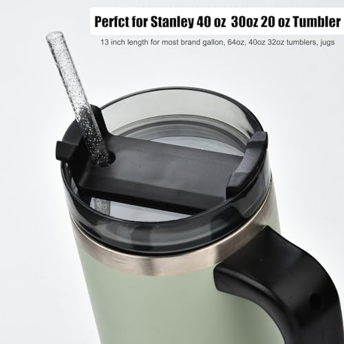 ALINK 12-Pack Reusable Glitter Straws, 13 inch Extra Long Hard Plastic Tumbler Straws for Stanley Cups, 64 oz 40 oz 32 oz Tumblers, Yeti, Mason Jar, Gallon Jug with Brush - Assroted Colored - Image 6