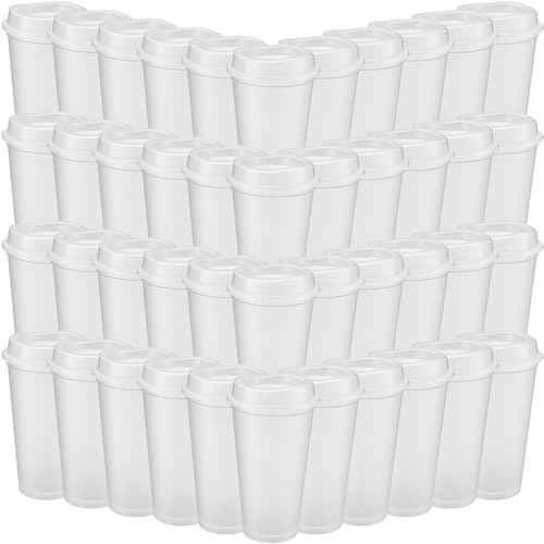 Honeydak 45 Pack 16 oz Reusable Coffee Cups with Lids Water Bottle Iced Coffee Travel Mug Reusable Portable Plastic Tea Tumblers Bulk for Hot and Cold Drinks Birthdays Party(Stylish,Clear) by Honeydak