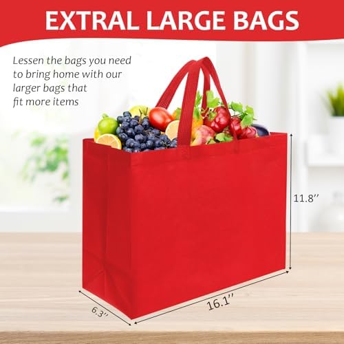 50 Pcs Reusable Tote Bag with Handles Bulk Extra Large Non Woven Grocery Shopping Bags for Boutiques Retail Store(Red) - Image 4