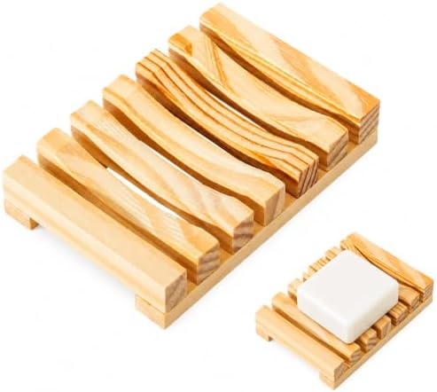 Bamboo Soap Dish for Bar Soap, Raised Wooden Holder with Drain Slots，Natural Pine Wood Soap Box by Unknown