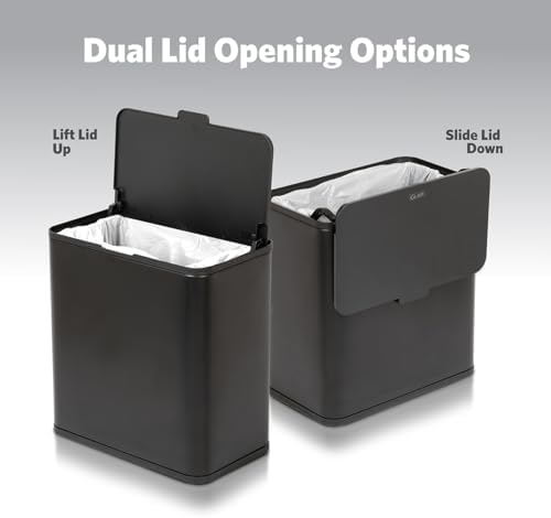 Glad Roomate Under Counter Trash Can - Space Saving Stainless Steel Waste Bin with Dual Lid and Clorox Protection - Small Black Trash Can for Kitchen Cabinet, Under Sink, or Bathroom, 1.5 Gallon (6L) - Image 5