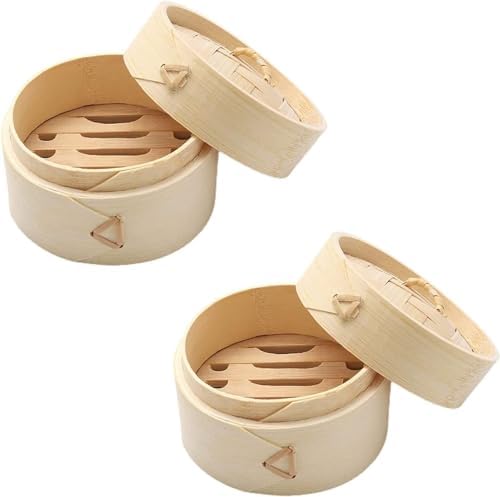 Natural Bamboo Shampoo Bar Holder with Lid Round Soap Dish Handmade Soap Case for Bathroom Shower Kitchen (10cm,2PCS) by Joayuezo