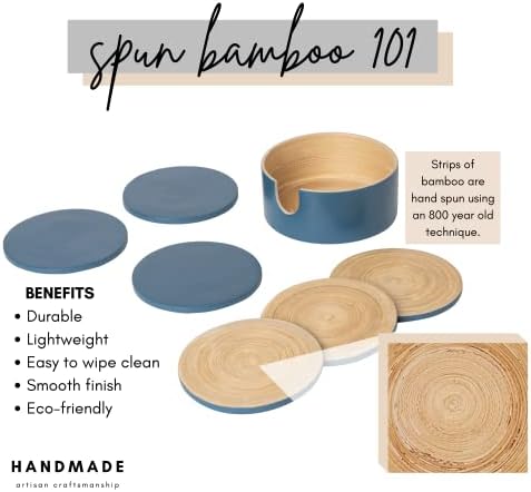 HABITAS Spun Bamboo Coasters for Drinks - Coaster Set with Bamboo Wood Coasters and Coaster Holder. Modern Coasters for Coffee Table (Blue) - Image 2
