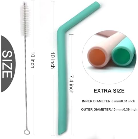 Senneny Set of 6 Silicone Drinking Straws for 30oz and 20oz - Reusable Silicone Straws BPA Free Extra Long with Cleaning Brushes- 6 Bent- 8mm diameter - Image 2