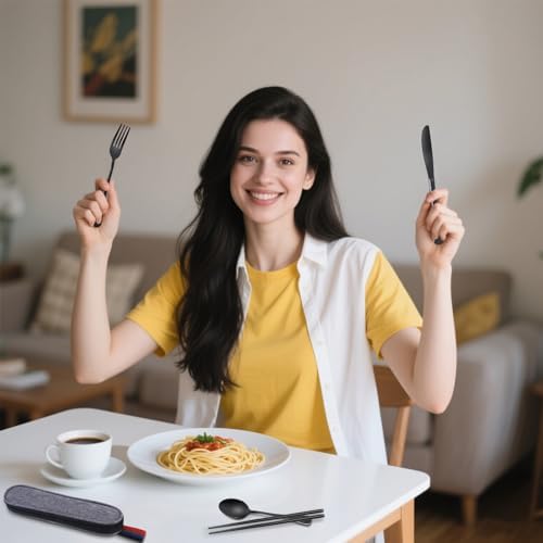 5 Piece Travel Utensils Set With Case, Stainless Steel, Black - Image 3