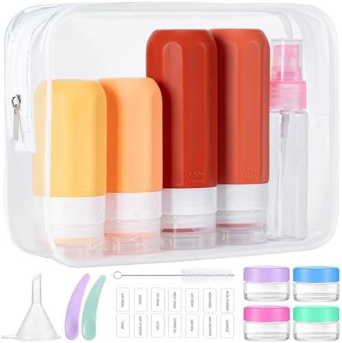 MODENGKONGJIAN 16 Pack Travel Bottles for Toiletries,TSA Approved Silicone Squeezable Travel Shampoo Bottles, 3oz Leak Proof Refillable Toiletry Cosmetic Containers (16PCS/Brown) by MODENGKONGJIAN